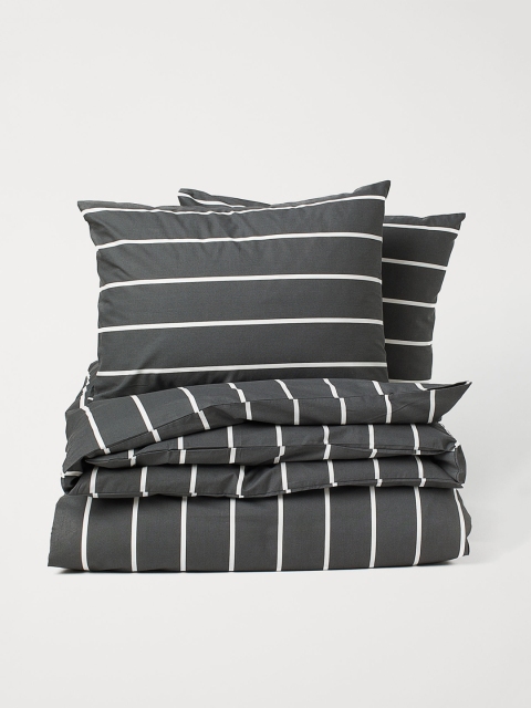 

H&M Charcoal Grey & White Striped Cotton King Duvet Cover Set