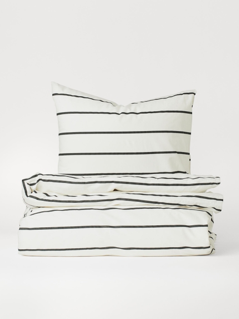

H&M White & Black Single Duvet Cover Set