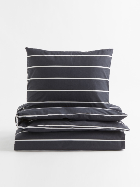 

H&M Charcoal Grey & White Striped Single Duvet Cover Set