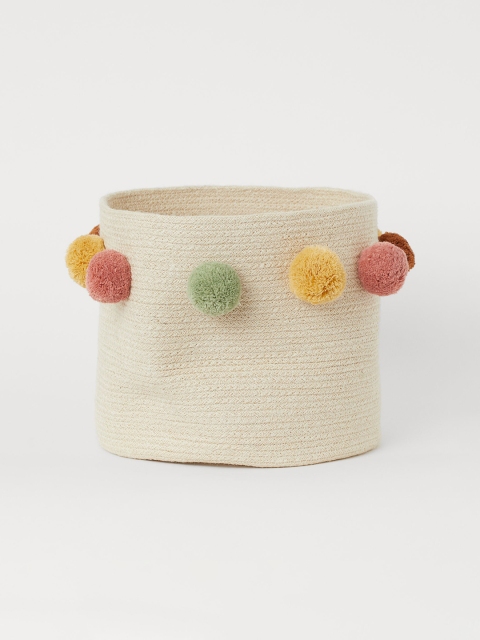 

H&M Beige Storage Basket with Pompoms