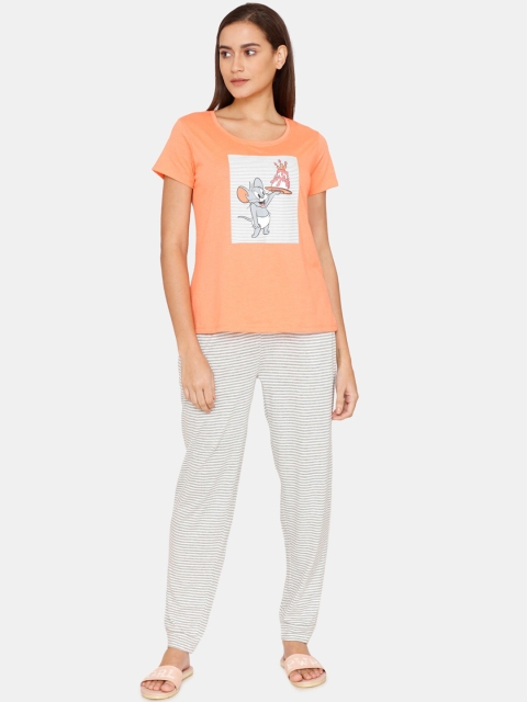 

Zivame Women Orange & White Printed Night suit