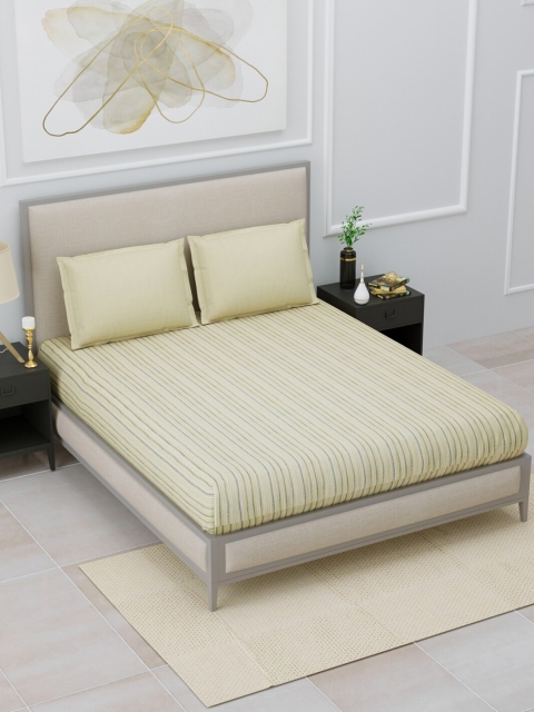 

Home Fresh Cream-Coloured & Grey Striped 144 TC King Bedsheet with 2 Pillow Covers