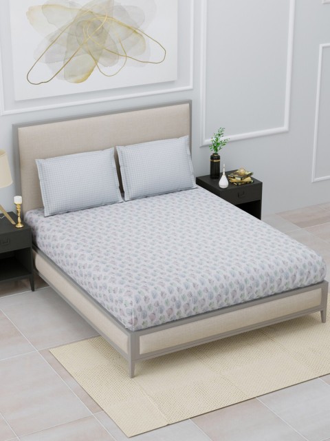 

Home Fresh Grey & Green Floral 144 TC King Bedsheet with 2 Pillow Covers