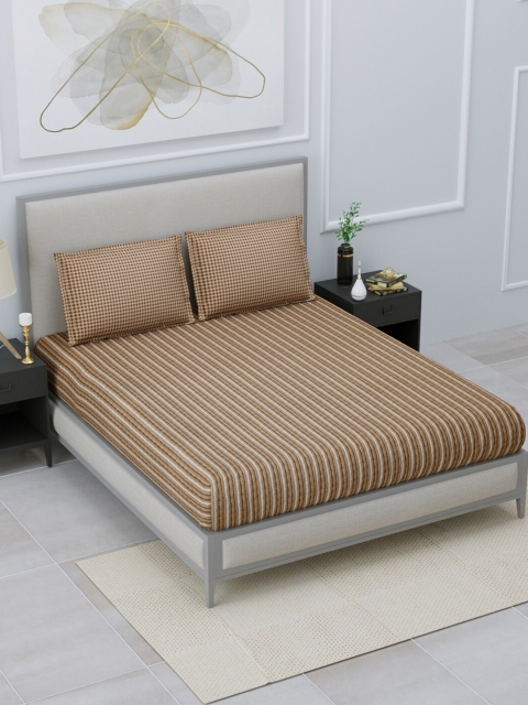 

Home Fresh Brown & White Striped 144 TC King Bedsheet with 2 Pillow Covers