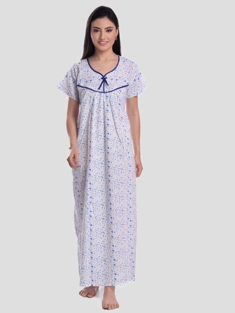 

CIERGE Blue Cotton Floral Printed Maxi Nightdress