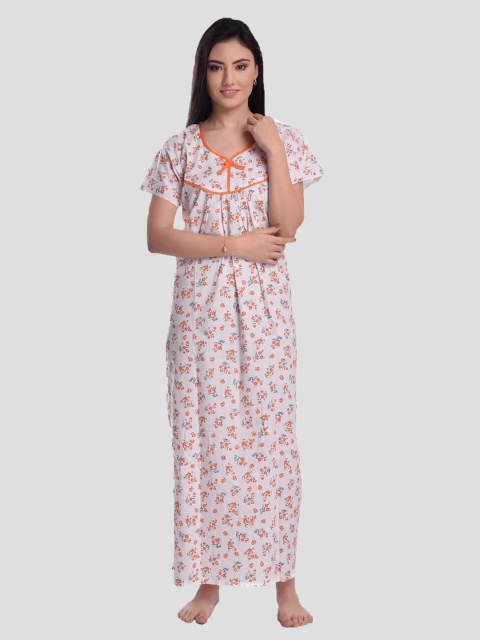 

CIERGE Women Orange Printed Pure Cotton Maxi Nightdress