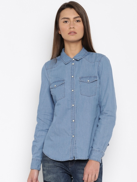 

Vero Moda Women Blue Solid Casual Denim Shirt
