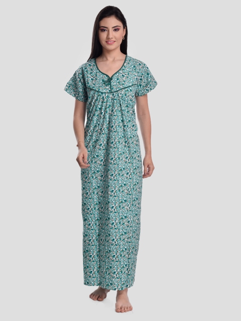 

CIERGE Green Printed Pure Cotton Maxi Nightdress