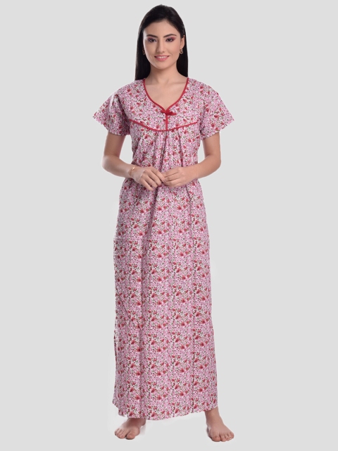 

CIERGE Pink Printed Pure Cotton Maxi Nightdress