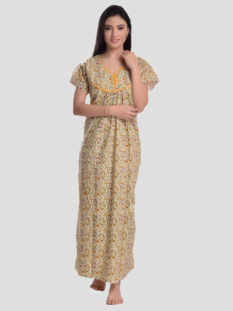 

CIERGE Women Yellow Floral Nighty