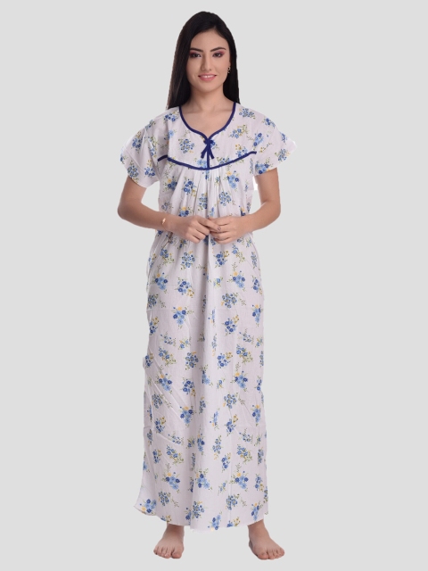 

CIERGE Blue Printed Pure Cotton Maxi Nightdress