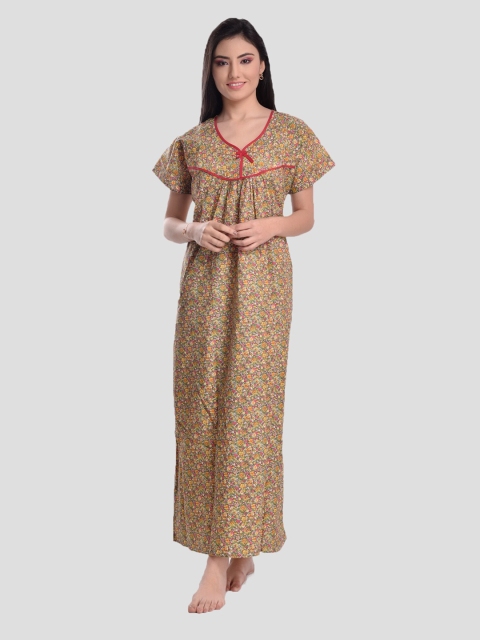 

CIERGE Yellow Printed Cotton Maxi Nightdress