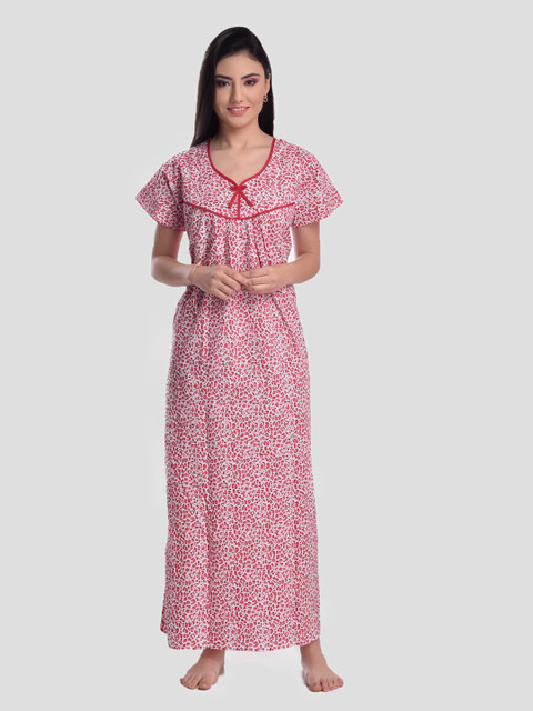

CIERGE Red Printed Pure Cotton Maxi Nightdress