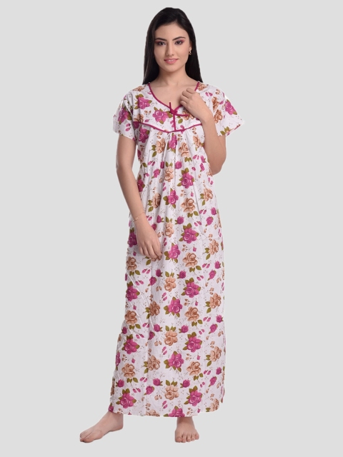 

CIERGE Pink Printed Pure Cotton Maxi Nightdress