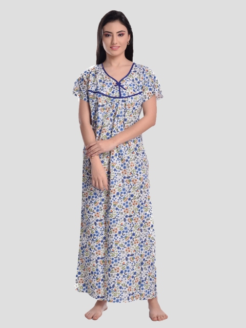 

CIERGE Blue Printed Pure Cotton Maxi Nightdress