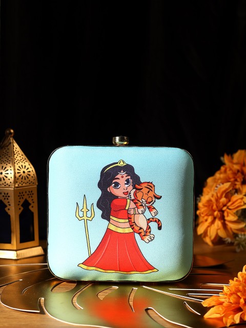 

TRINK Blue & Red Printed Box Clutch