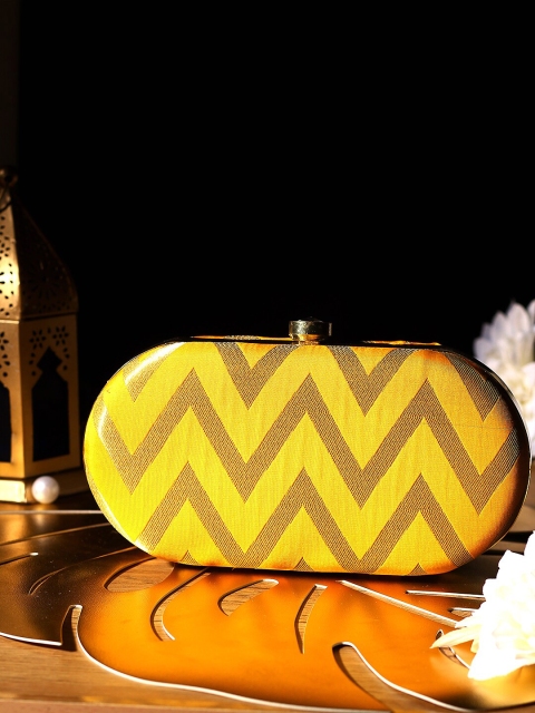 

TRINK Yellow & Gold-Toned Printed Box Clutch