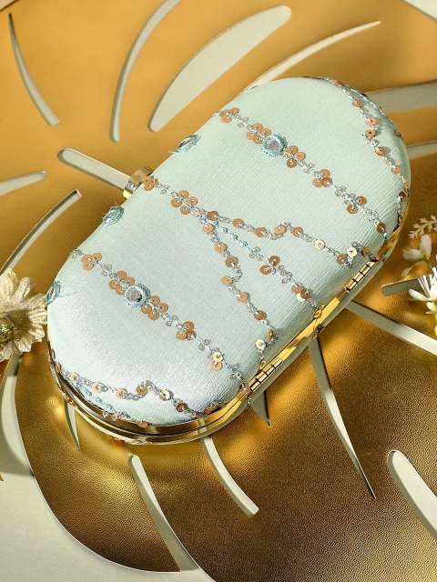 

TRINK Sea Green & Gold-Toned Embellished Box Clutch