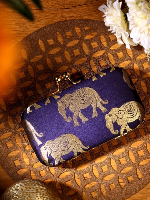

TRINK Women Blue Printed Box Clutch