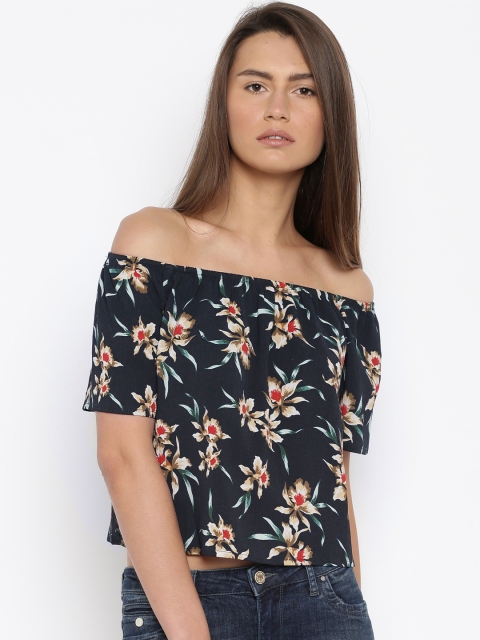 

Vero Moda Women Navy Printed Bardot Top, Navy blue