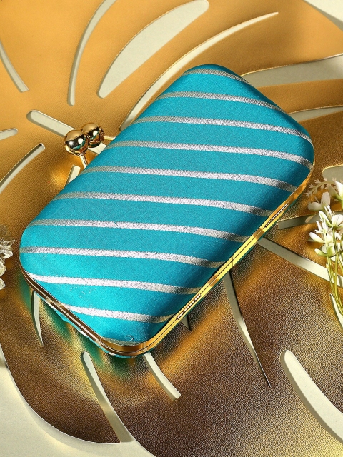 

TRINK Blue & Gold-Toned Printed Box Clutch