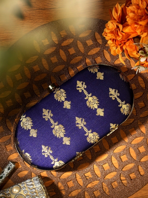 

TRINK Blue & Gold-Toned Textured Box Clutch