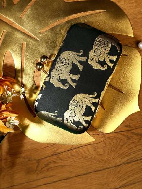 

TRINK Green & Gold-Toned Printed Box Clutch