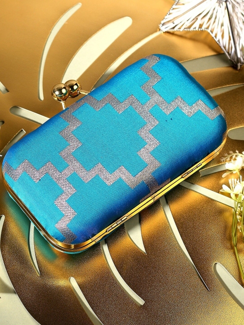 

TRINK Blue & Gold-Toned Printed Box Clutch
