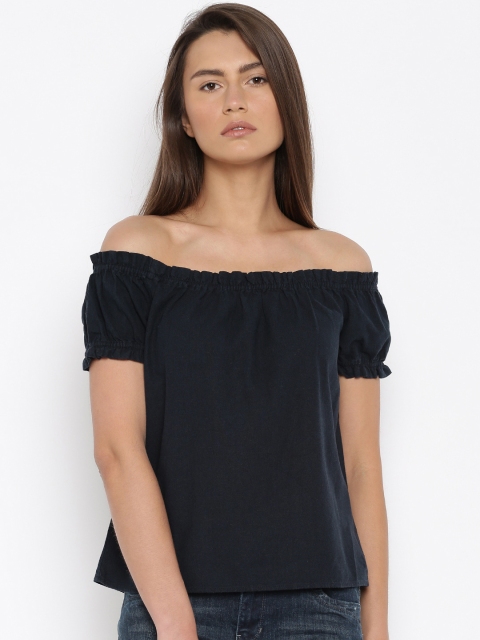 

Vero Moda Women Navy Solid Off-Shoulder Top, Navy blue