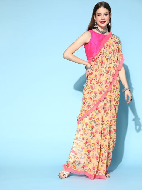 

Tikhi Imli Floral Saree with Solid border, Yellow