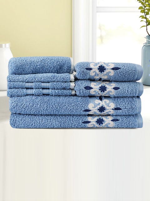 

LUSH & BEYOND Set Of 6 Blue Self Design 500 GSM Pure Cotton Towel Set