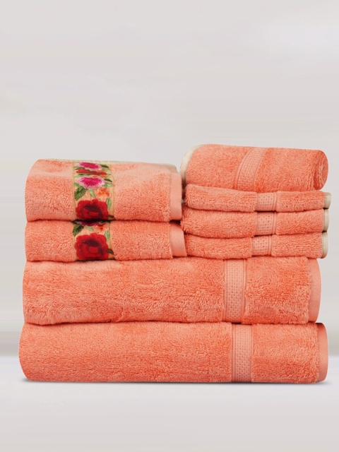 

LUSH & BEYOND Pack Of 8 Orange Solid Pure Cotton 500 GSM Towel Set