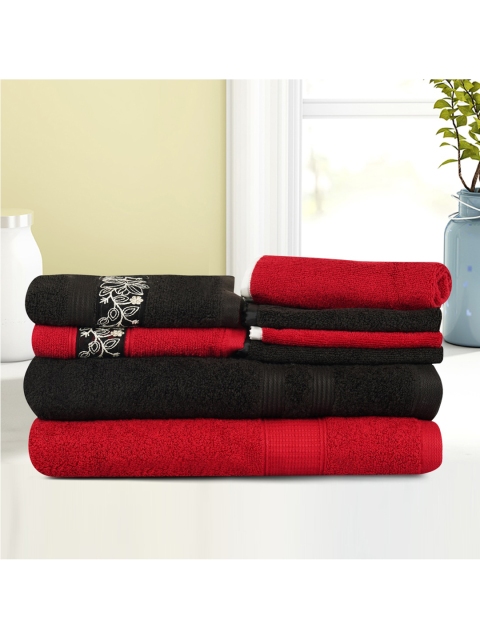 

LUSH & BEYOND Set of 6 Red & Black Self Design 500 GSM Cotton Towel Set