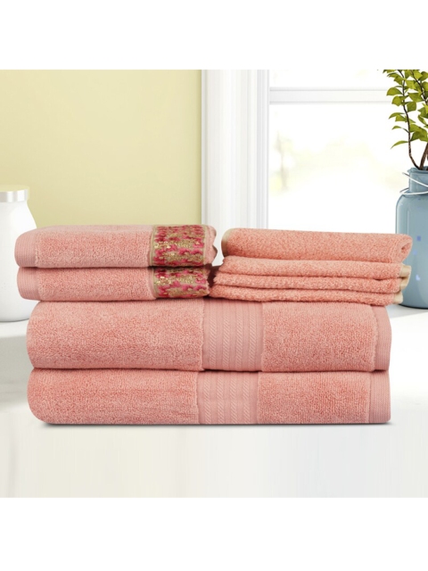 

LUSH & BEYOND Set Of 8 Pink Self-Design 500 GSM Bat & Hand Towel Set, Coral