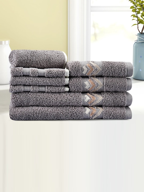 

LUSH & BEYOND Set of 8 Grey Self Design 500 GSM Towel Set