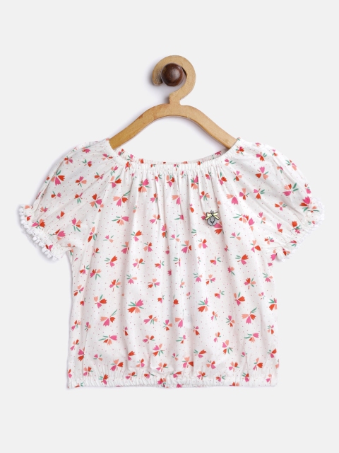 

Allen Solly Junior Girls White & Pink Ditsy Floral Print Lace Inserts Blouson Top