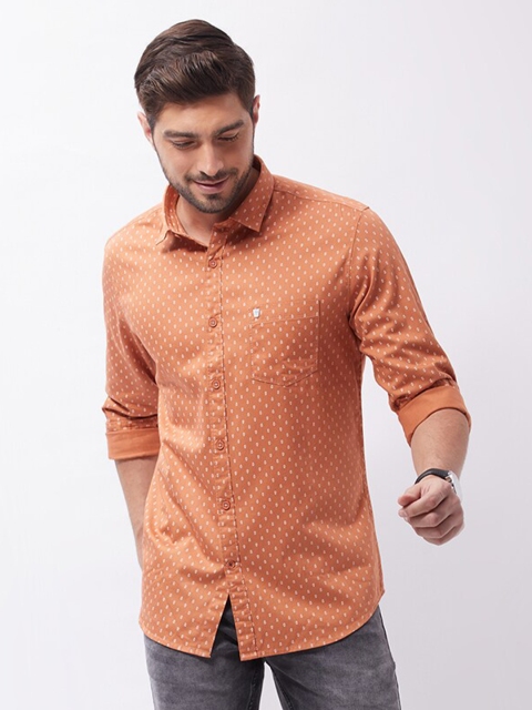 

Oxemberg Men Rust Classic Slim Fit Printed Casual Shirt