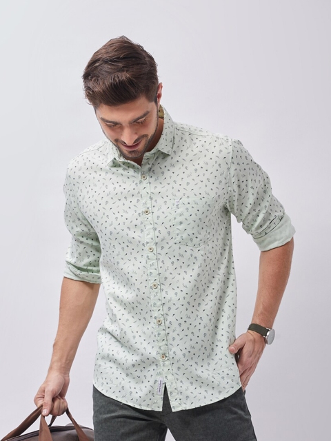 

Oxemberg Men Green Classic Slim Fit Printed Casual Shirt