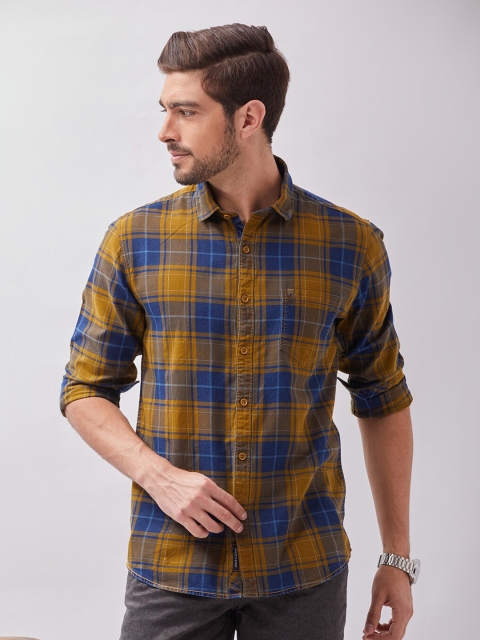 

Oxemberg Men Mustard Classic Slim Fit Tartan Checks Checked Casual Shirt