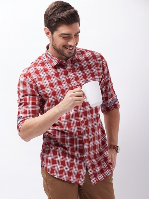 

Oxemberg Men Rust Classic Slim Fit Tartan Checks Checked Casual Shirt