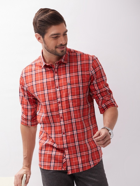 

Oxemberg Men Orange Classic Slim Fit Tartan Checks Checked Casual Shirt