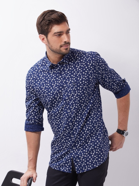 

Oxemberg Men Navy Blue Classic Slim Fit Printed Casual Shirt