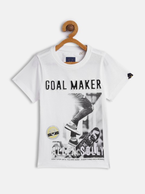 

Allen Solly Junior Boys White Graphic & 3-D Typography Print Pure Cotton T-shirt