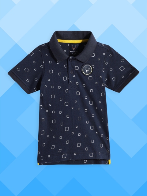 

Allen Solly Junior Boys Navy Blue Printed Polo Collar Pure Cotton T-shirt