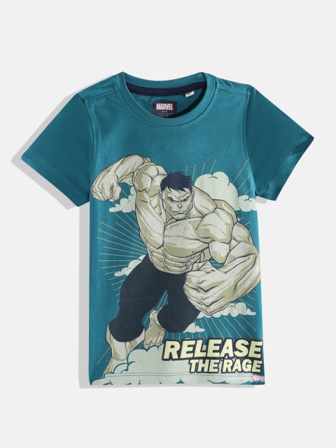 

Allen Solly Junior Boys Teal Blue & Beige Hulk Print Pure Cotton T-shirt