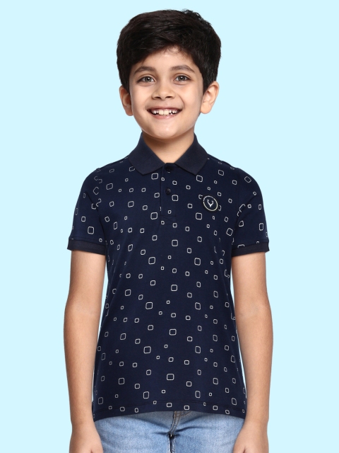 

Allen Solly Junior Boys Navy Blue Printed Polo Collar Pure Cotton T-shirt