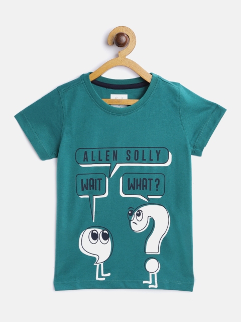 

Allen Solly Junior Boys Teal Green & White Typography Printed T-shirt