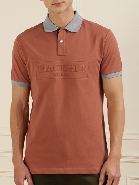 

HACKETT LONDON Men Brown & Grey Brand Logo Polo Collar T-shirt