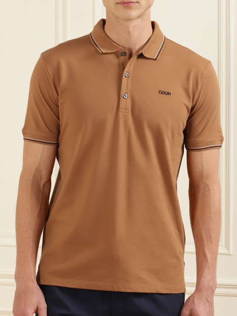 

HUGO Men Beige Regular Fit Polo Collar Cotton T-shirt