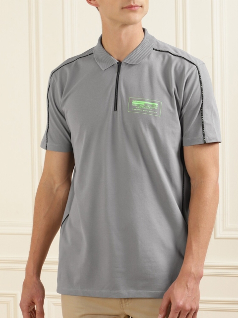 

HUGO Men Grey Polo Collar Applique T-shirt